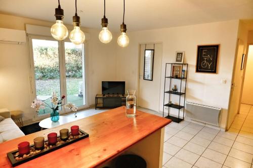 TV a/nebo společenská místnost v ubytování Le Cocoon Jasmin T2 RDC cosy avec jardin clos