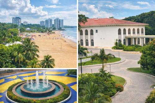 eine Collage mit Fotos von einem Strand und einem Gebäude in der Unterkunft Tropical Executive in Manaus