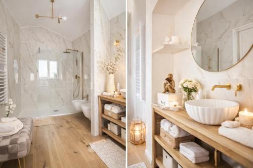 Et badeværelse på Romantica Corte dei limoni Piscinas