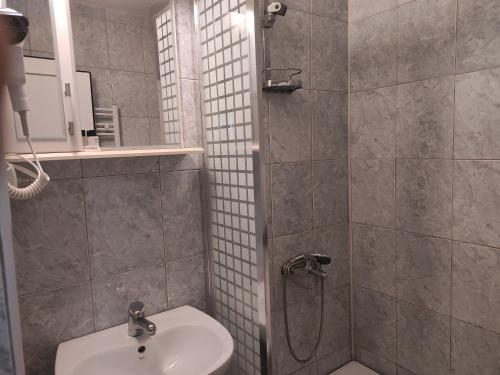 a bathroom with a shower and a toilet and a sink at Motel Lovac in Štrpce