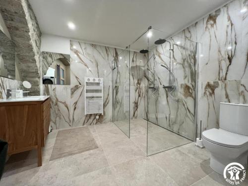 een badkamer met douche en toilet bij Helena in Quintillan