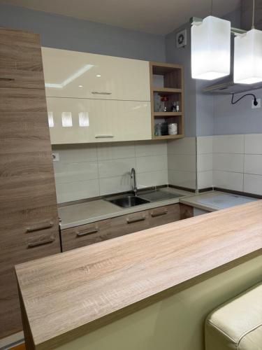 a kitchen with a counter top and a sink at Vila Ljubovic in Podgorica