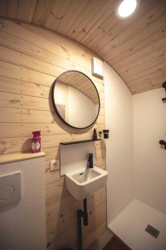 a bathroom with a sink and a mirror at Laurel & Hardy in Mechelen