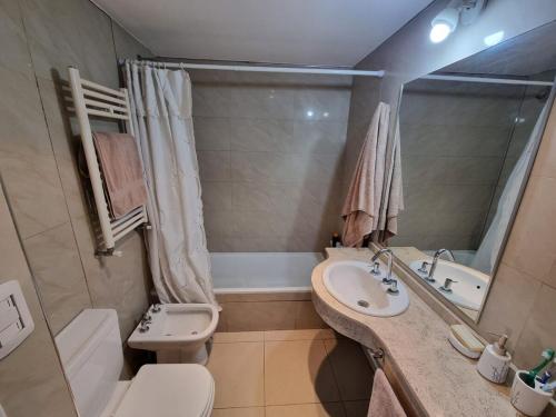 a bathroom with a sink and a toilet and a mirror at Premium apartment San Luis Centro in San Luis
