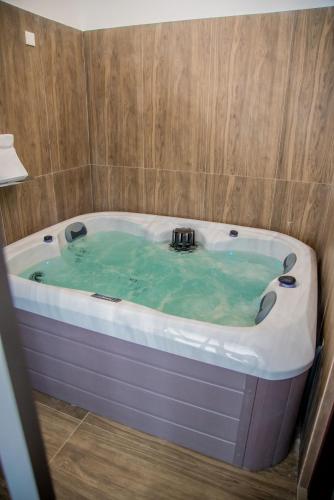 a jacuzzi tub with green water in it at Alankara Retreats Colombo 07 in Colombo