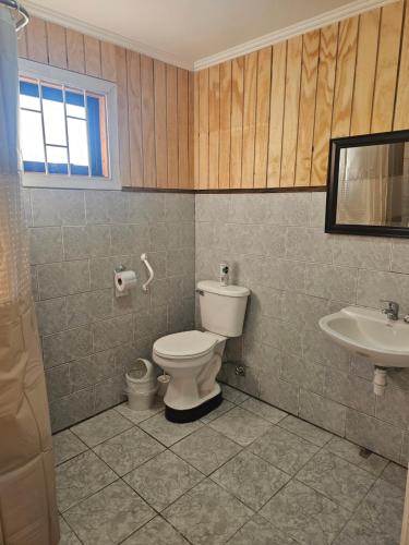 Koupelna v ubytování Lago Ranco, cabaña orilla de lago