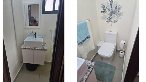 2 Bilder eines Badezimmers mit Waschbecken und WC in der Unterkunft Beutiful New Villa In Punta Cana in Punta Cana