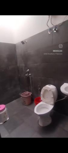 a bathroom with a toilet and a sink at Aarex 63B Sparsh Chalet in Dhamni