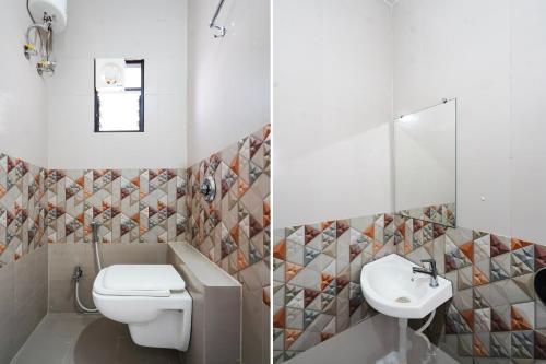 two pictures of a bathroom with a toilet and a sink at Hotel O Ring Road Nagpur Formerly Glory Inn in Khāpri