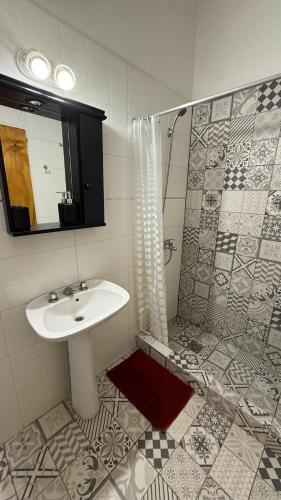 ein Badezimmer mit Waschbecken und Dusche in der Unterkunft EzeApart in Ezeiza