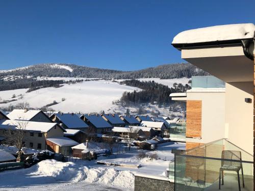 arial view of a ski resort in the snow at Apartmán Vila Zuberec in Zuberec