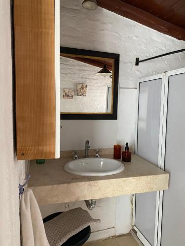 a bathroom with a sink and a mirror at Casita campestre in Cacheuta