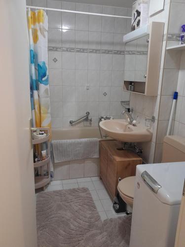 a bathroom with a sink and a toilet and a tub at San's resort in Vionnaz