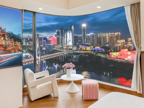 Posezení v ubytování Baihong Riverview Drone Show Apartment-Hongya Cave