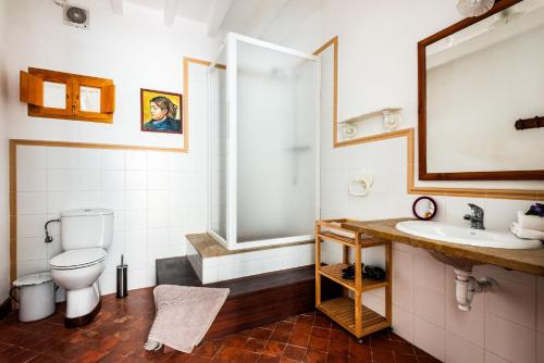 un bagno con un water e un lavandino di Finca Biniparrell Vell a Sant Lluís