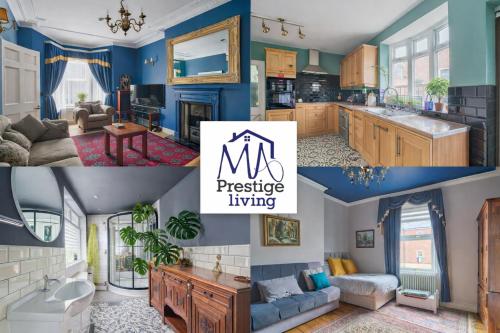 a collage of photos of a kitchen and a living room at Home in Newcastle upon Tyne in Gosforth