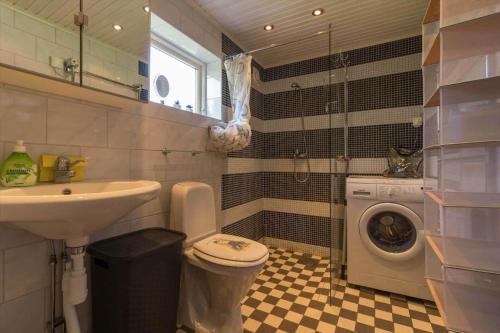bagno con lavabo, servizi igienici e lavatrice. di BLE936-Braekne-Hoby-Jaernaviksvaegen-18 a Bräkne-Hoby