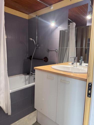 a bathroom with a sink and a shower and a tub at Résidence Le Georgina in Cauterets
