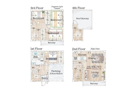 a floor plan of a house at Spacious Family Home Sleeps 13 Near USJ & Osaka Station in Osaka