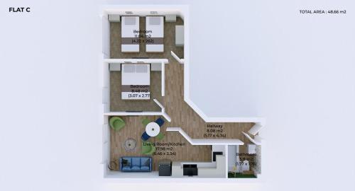 a plan of a floor plan of a house at Comfortable 2 Bed Airdrie Flat w Private Parking in Airdrie