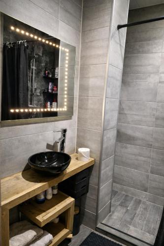 un bagno con lavandino e doccia di Tomorrowland Luxury Apartment a Boom