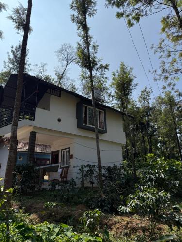 a house in the woods with trees at Sanju Homestay in Chikmagalūr