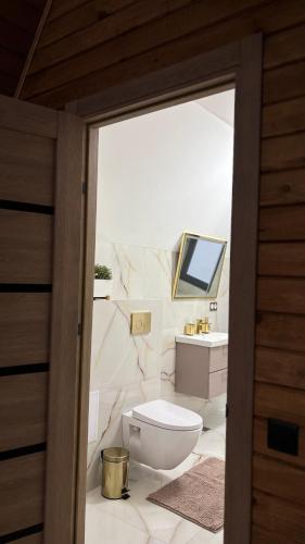a bathroom with a toilet and a sink at Torino Resort & Spa in Dragonya