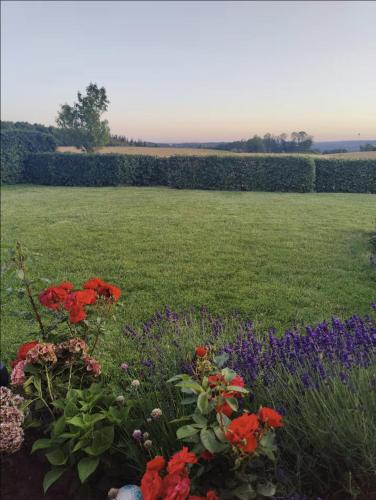 a garden with flowers in the middle of a field at Vejle, Urhoej - Guest Suite in Vejle