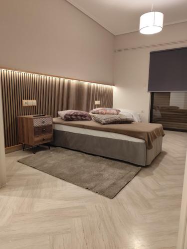 a bedroom with a large bed and a television at Urban Mountain House in Karpenisi