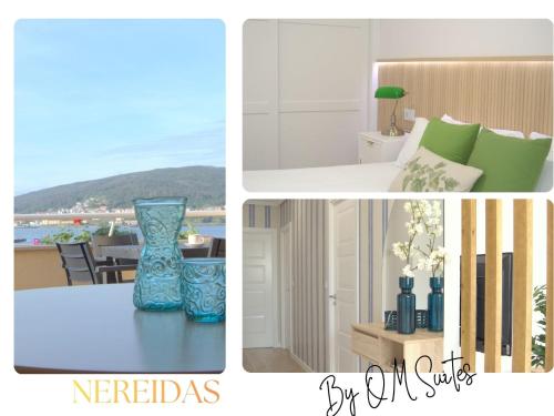 a collage of pictures with a vase on a table at NEREIDAS Alojamiento exclusivo frente al mar in Corcubión