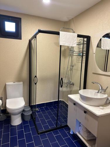 un bagno con doccia, WC e lavandino di Some Hotel Antakya a Hatay