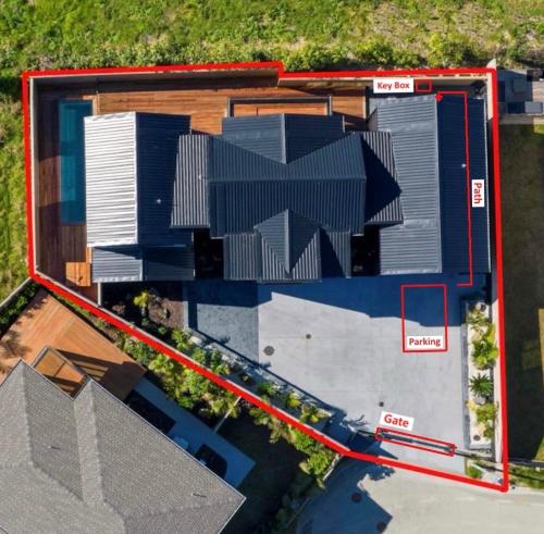 an overhead view of a building with a roof at Cozy Ensuite in Auckland