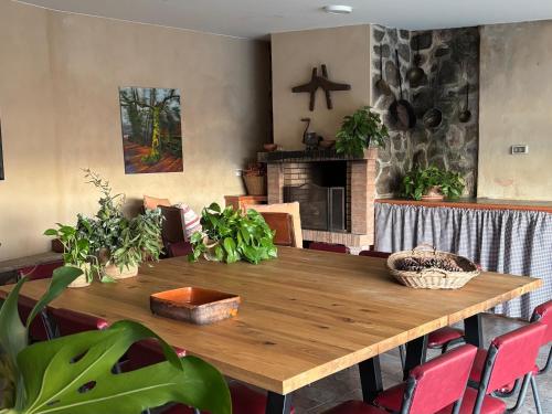 a wooden table in a room with plants on it at Casa Santa Ana in Pontevedra