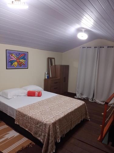 a bedroom with a bed in a room at Chalé Vista da Serra in Pedro II
