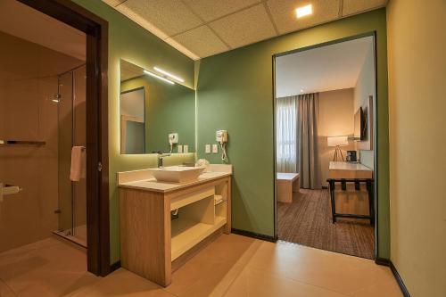 a bathroom with a sink and a mirror at Wyndham Garden Saltillo in Saltillo