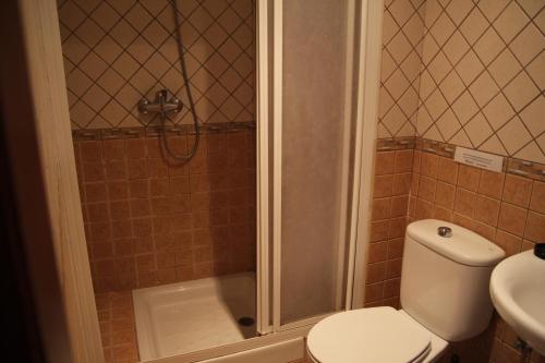 a bathroom with a shower and a toilet and a sink at Easy Nerja Bronce in Nerja