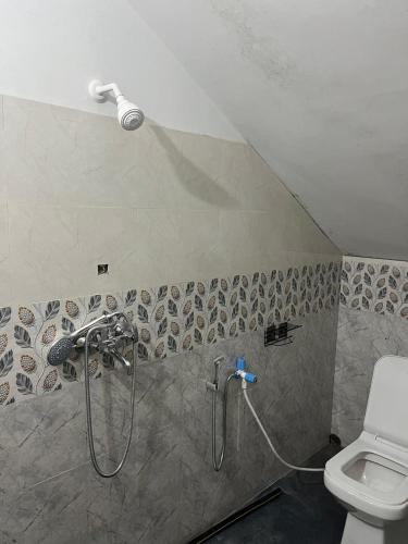 a shower in a bathroom with a toilet at Marmen Homestay in Kalimpong