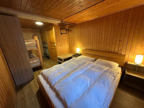 Giường trong phòng chung tại Cosy mountain apartment 5min walk from Gondola