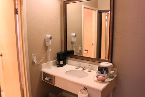 a bathroom with a sink and a mirror at Columbus Inn in San Francisco