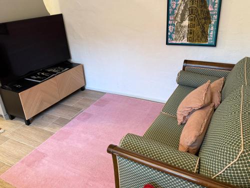 a living room with a couch and a flat screen tv at Naturerlebnis direkt am Traumpfad in Andernach