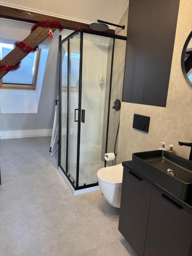 Phòng tắm tại Apartamenty Fuleda nad jeziorem Dobskim Mazury Holiday