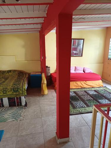 een slaapkamer met twee bedden in een kamer bij Chez Brahim in Pointe-à-Pitre