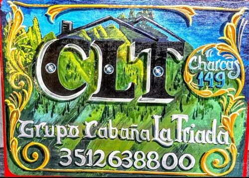 a drawing of a sign with a train on it at Cabaña La Triada Pileta Privada Grupo Cabaña La Triada in Río Ceballos