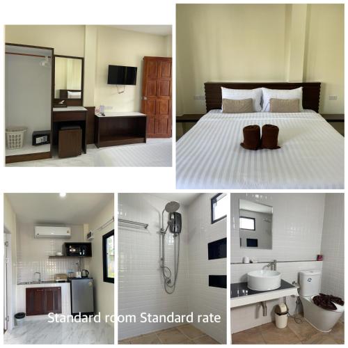 3 foto di una camera con letto e bagno di Bangtao Hello House a Bang Tao Beach