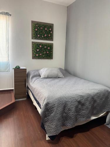 a bedroom with a bed and a green wall at Departamento Moderno y Centrico check in autonomo no necesitas llaves in Guaymas
