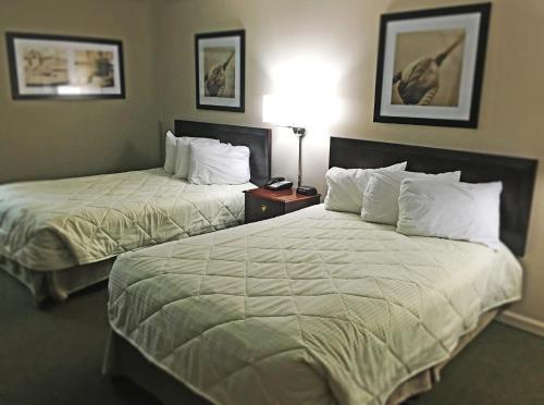 a hotel room with two beds and a lamp at Inn of Clanton in Clanton