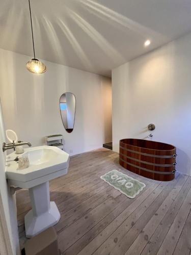 ein Badezimmer mit Waschbecken und Badewanne in der Unterkunft De Durme in Temse