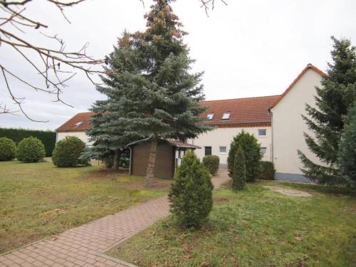 a large pine tree in front of a house at Apartment Urlaubszuhause by Interhome in Naundorf