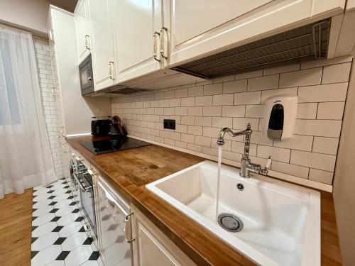 a kitchen with a sink and a counter top at PAMPLONA CENTER SUITES luxury apartament City center in Pamplona