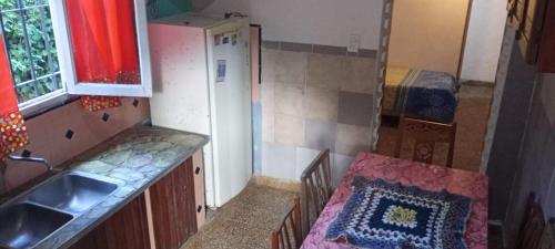 a small kitchen with a sink and a refrigerator at La Carioca in Villa Gesell